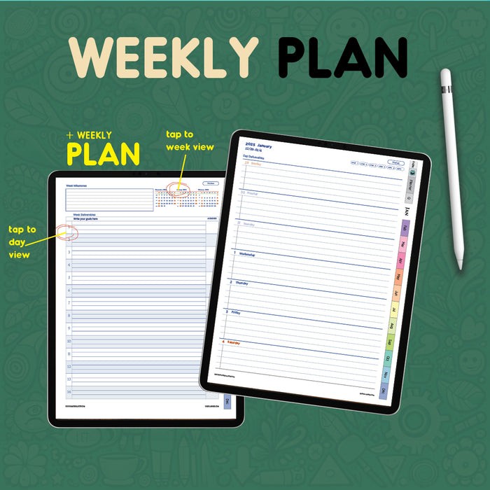 digital weekly project planner for day and weeks planning