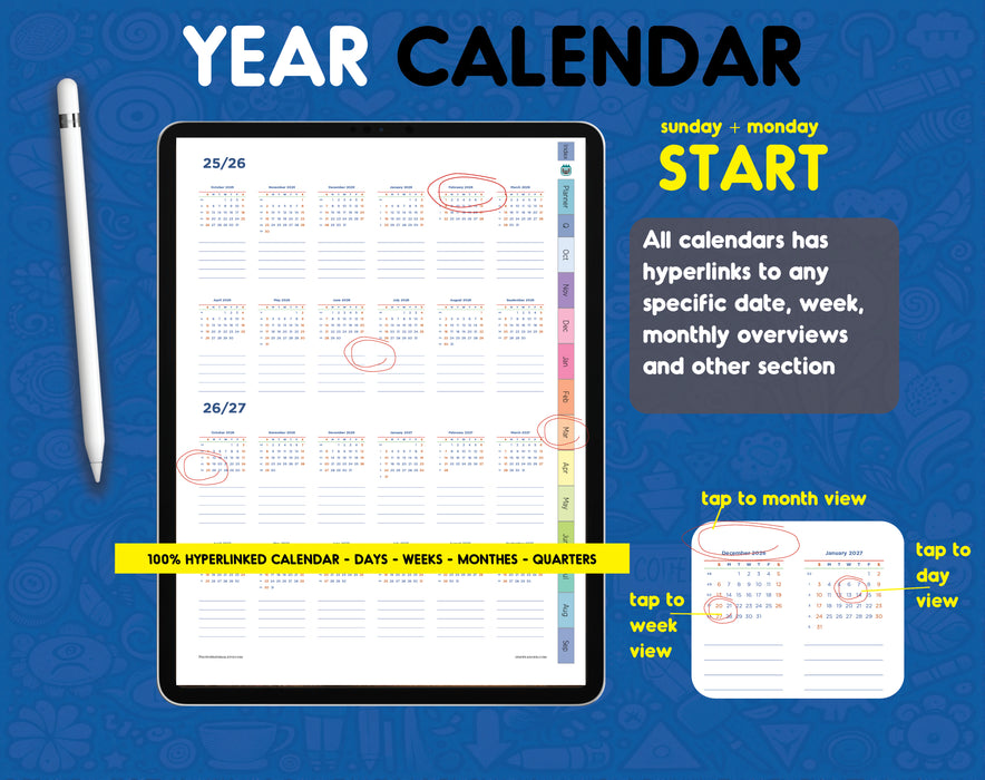 2025-2026 Digital Samsung Notes Planner Template for Android tablet