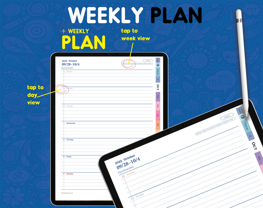2025-2026 Digital Samsung Notes Planner Template for Android tablet