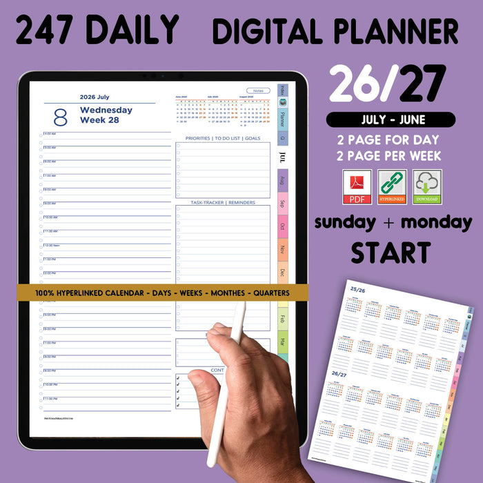 247 Digital Hour Hourly Planner | Digital Daily PDF