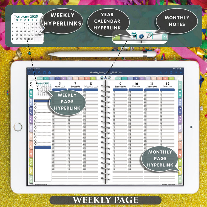 digital 15 minute weekly planner for goodnotes and notability