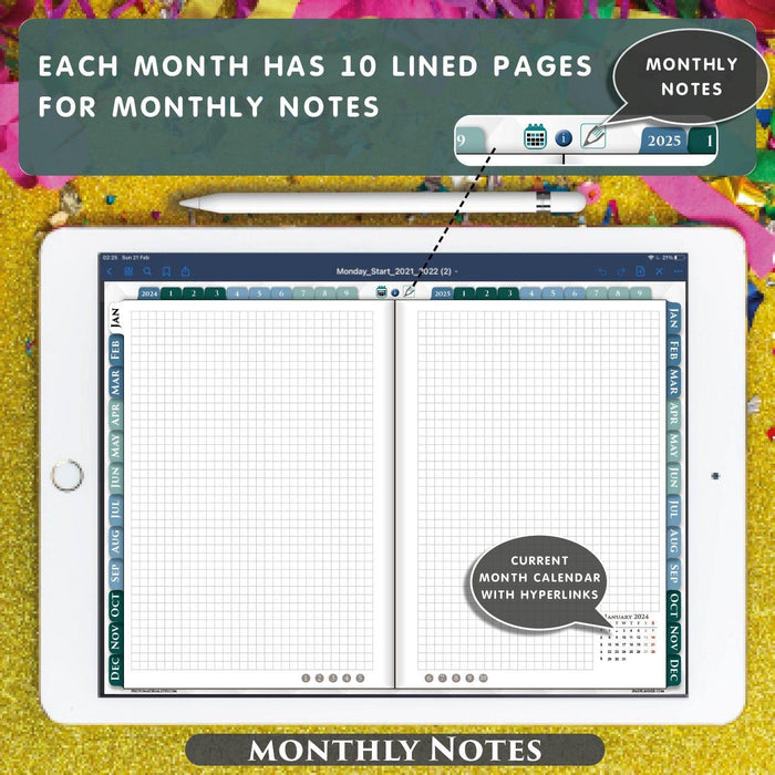 monthly notes page spread in digital hobo planner for ipad