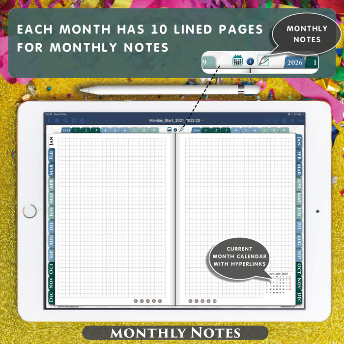 digital monthly monthly notes pages for hobo planner