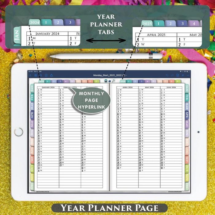 digital year at a glance planner 2024 2025