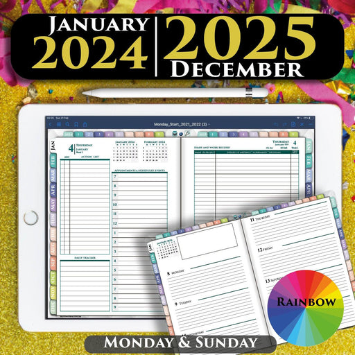 ADHD Digital Planner 2024 2025 | Productivity Tool | Daily Rainbow template
