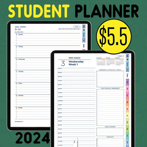 2024 iPad Digital Student Planner | GoodNotes and Notability Daily Weekly Template
