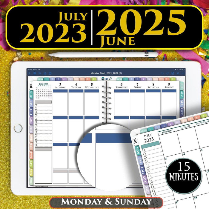 Boost productivity with our Digital Weekly Planner! 📅 Stay organized and focused using your favorite note-taking app like GoodNotes or Notability. 🚀 Plan your way to success from 2023 to 2025!