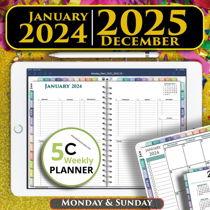 Franklin 5 Choice Digital Weekly Planner 2024-2025 | Colorful & iPad Compatible | Monthly, Weekly, Daily Planning