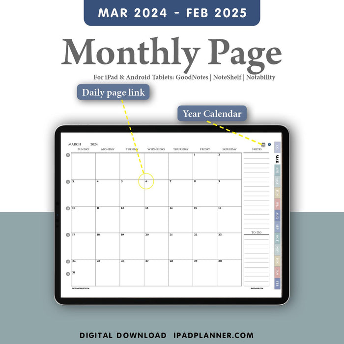 digital monthly notebook for goodnotes and notability