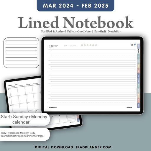 Landscape Lined Digital Notebook for goodnotes and notability