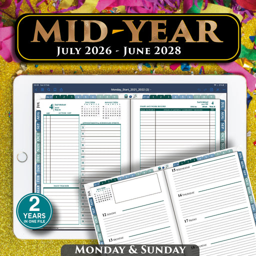 Mid-year academic digital planner 2026-2027 for iPad and Goodnotes, July start daily organizer with 178k hyperlinks