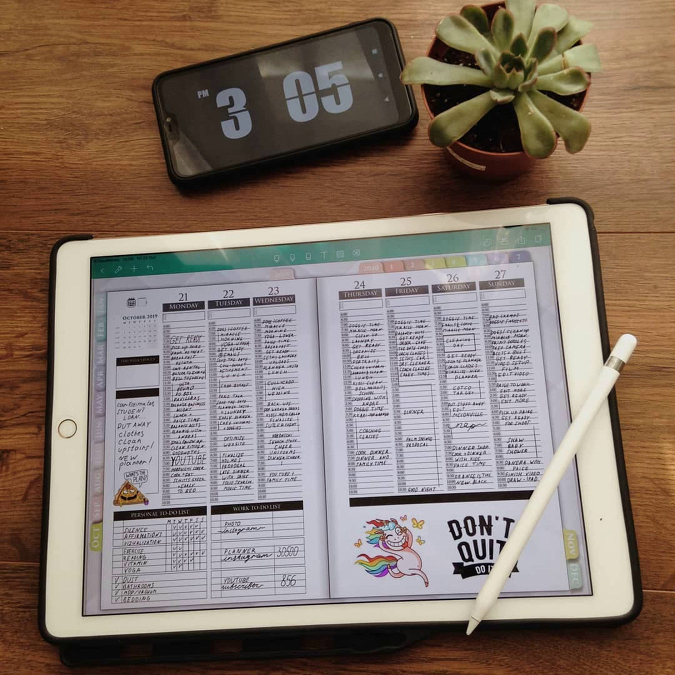 Hourly digital planners for ipad and goodnotes
