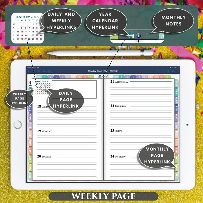 Rainbow Digital Planner 2026–2027 | Daily + Notes Page | Weekly Monthly PDF