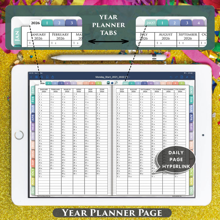 Rainbow Digital Planner 2026–2027 | Daily + Notes Page | Weekly Monthly PDF