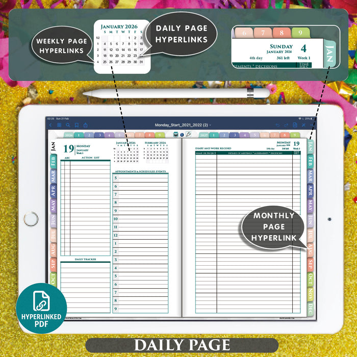 Rainbow Digital Franklin Daily Planner for ADHD 2026 2027 | PDF Download
