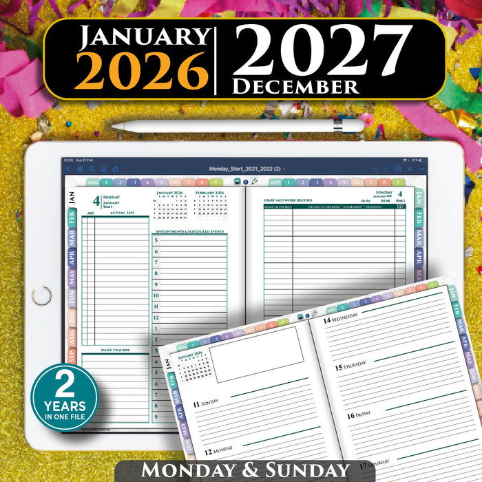 Rainbow 2026 2027 Franklin Digital Planner | January calendar start