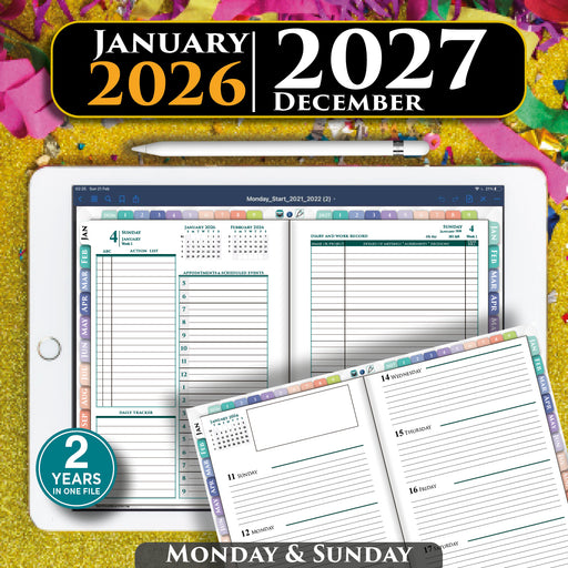 Rainbow Digital Franklin Daily Planner for ADHD 2026 2027 | PDF Download