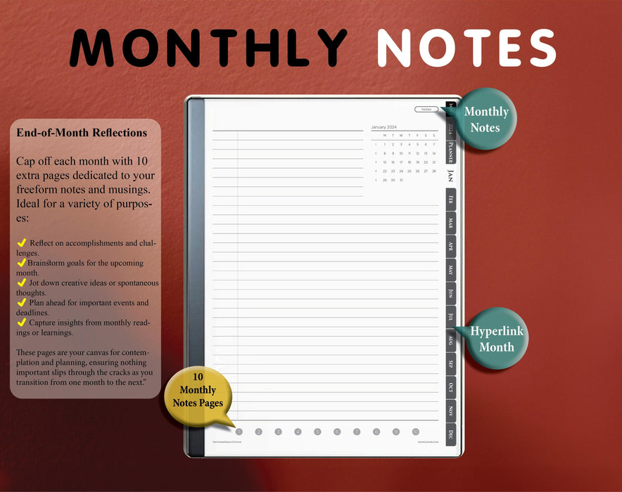 monthly notes page template for kindle scribe