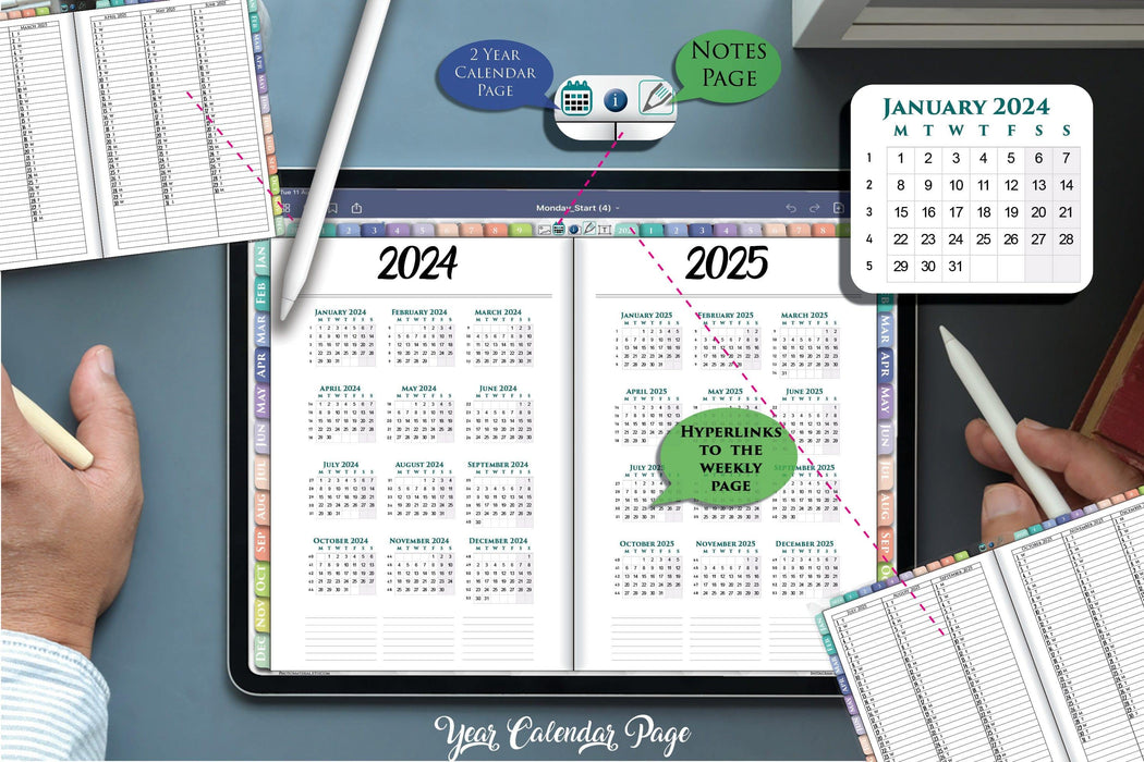 digital year calendar for 2024 2025 ipad planning