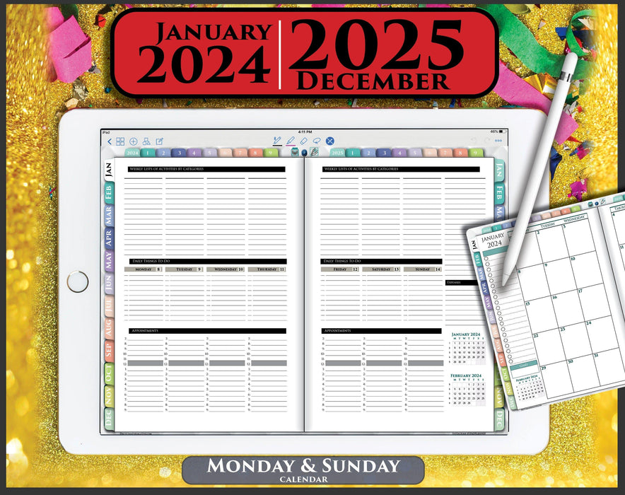 2024-2025 Digital Weekly Planner Pad | iPad Landscape Mode | Hyperlinked for GoodNotes, Noteshelf, and Notability