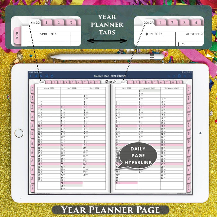 pink year planner for 2021 2022 ipad digital planning ipadplanner.com