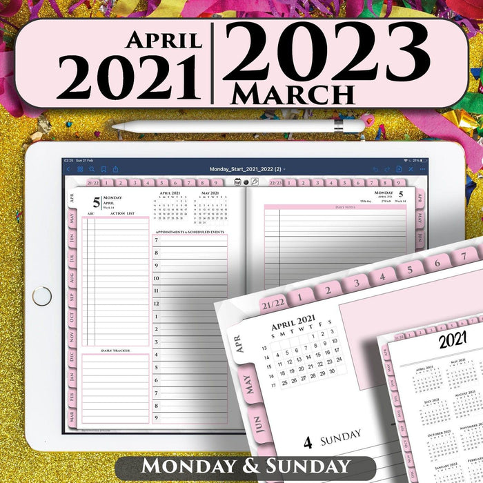 digital pink daily planner for goodnotes and notability