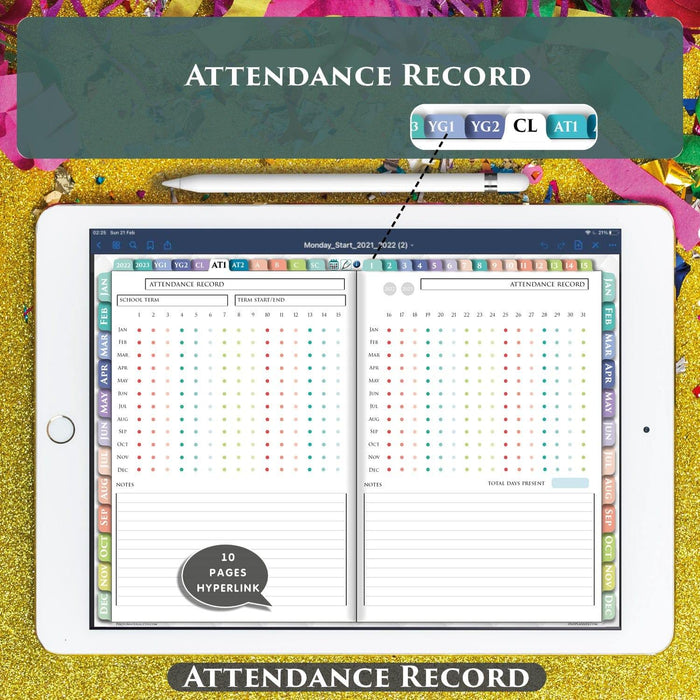 attendance record page template for goodnotes teacher planner