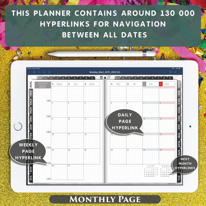 digital monthly hobonichi planner for goodnotes and notability
