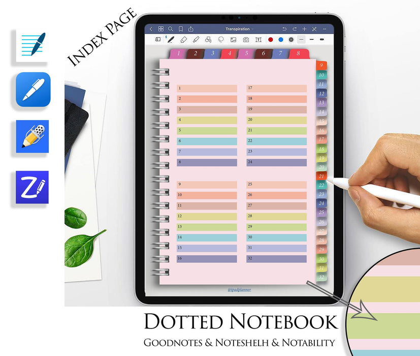 Pink Dotted Notebook Goodnotes Template Digital Journal Hyperlinked Tabs Simple iPad Planner Tablet Notability Noteshelf2 paper - iPad Planner