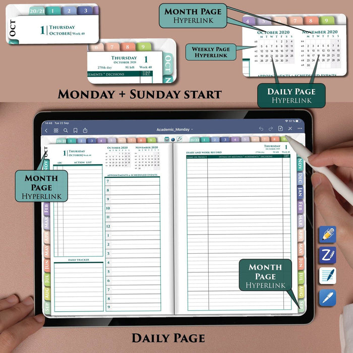 Digital Rainbow iPad Daily Hourly Planner for 2020 2021 2022 - iPad Planner