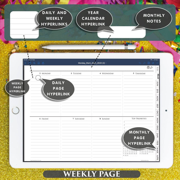 digital minimalist weekly planner for goodnotes and notability